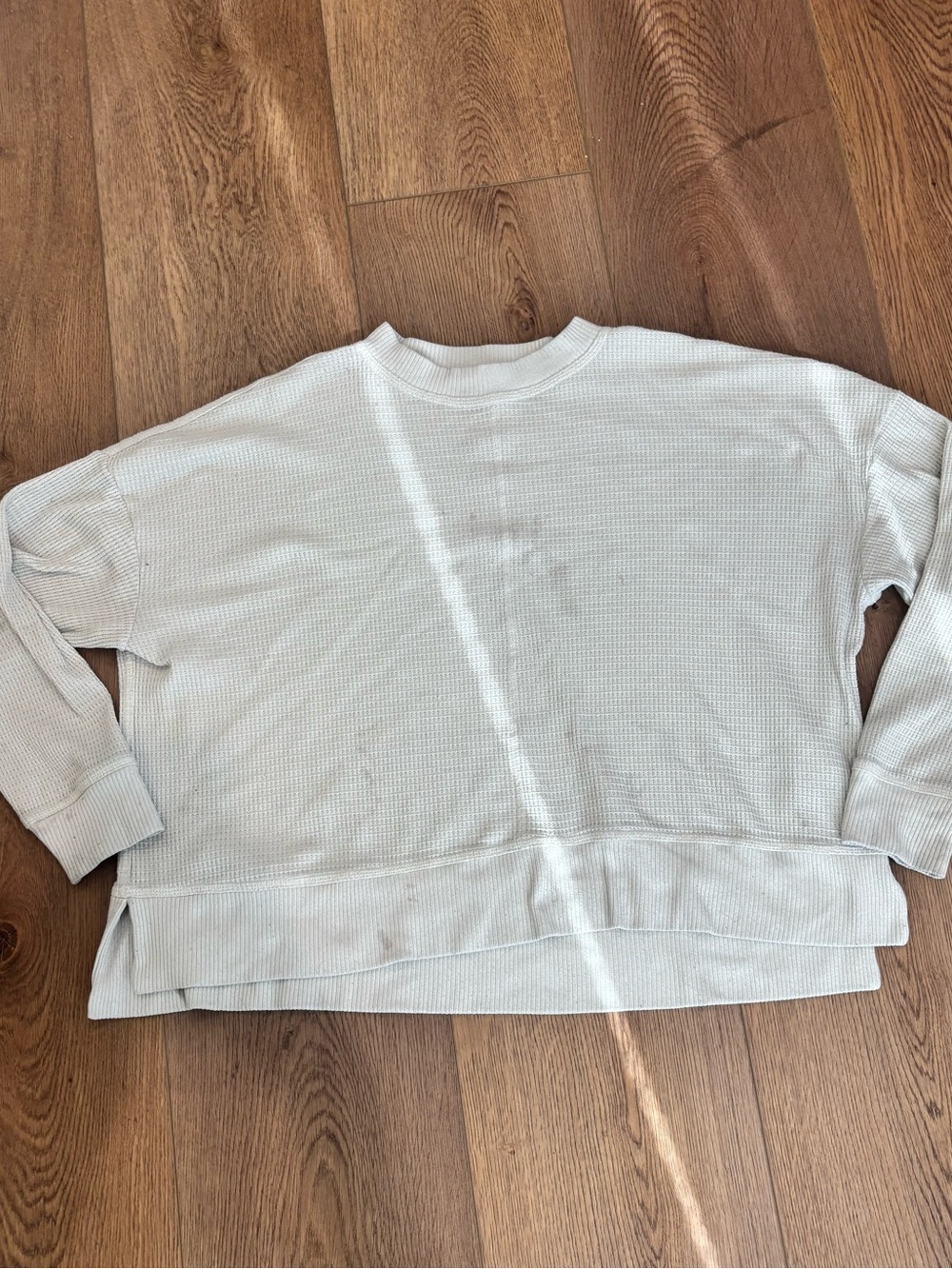 American Eagle Outfitters Cozy Waffle Crewneck Sweater in Light Gray